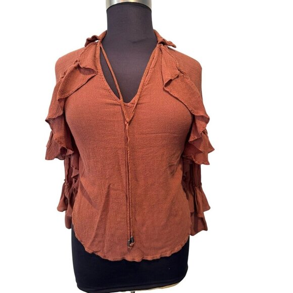 Love Sam Shirt Womens Size Medium Ruffle Tiered Boho Top Flowy Romantic Gauzy - Picture 1 of 5